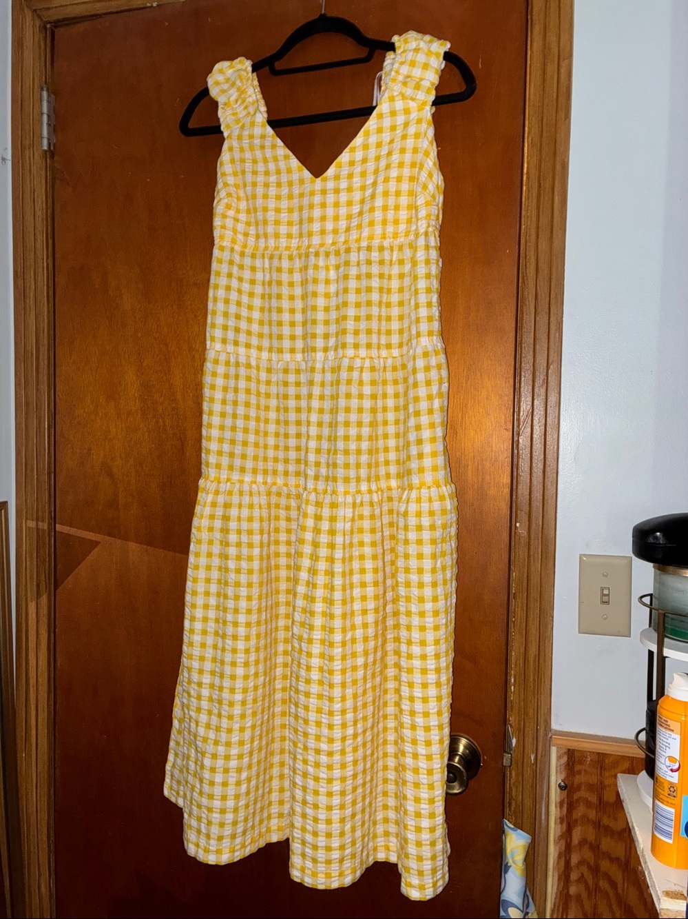 Old Navy petite Yellow Gingham Tiered Sundress